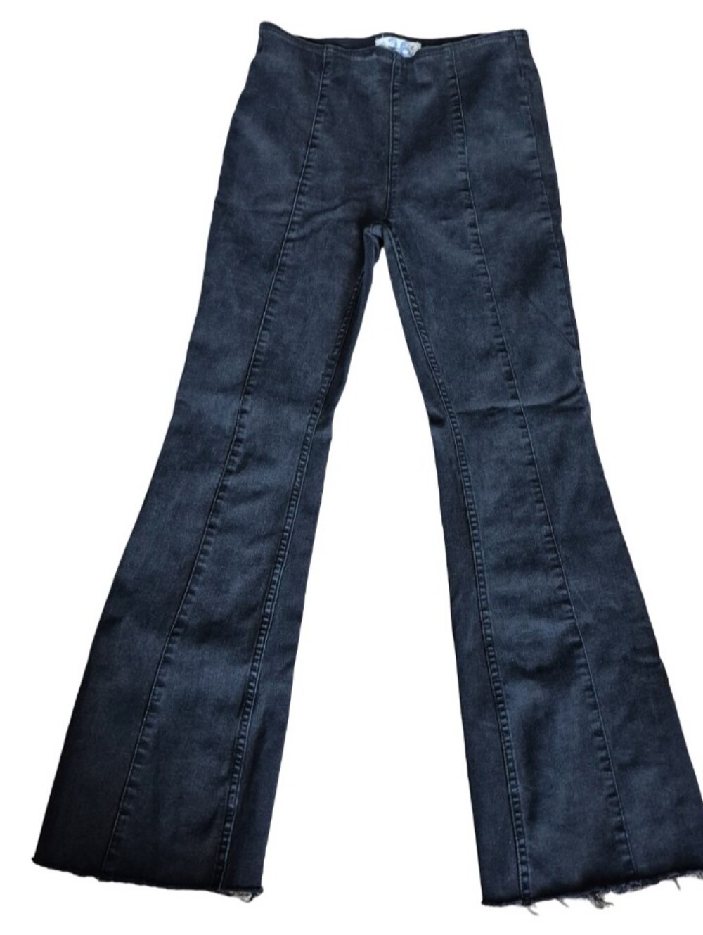 We The Free Black Denim Pull On Frayed Hem Flare Leg Jeans Size 26 Regular